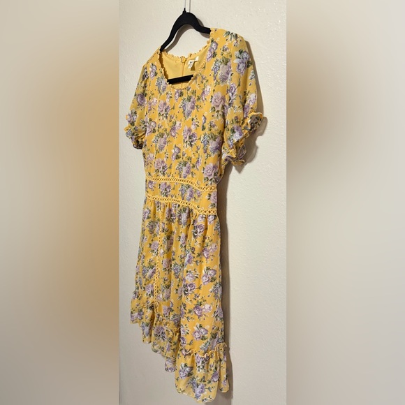 FRANCESCA’S Mustard Yellow Floral Mini Dress | Boho Cottagecore Spring Summer L - Picture 4 of 4